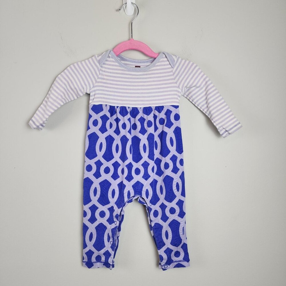 Tea Collection Baby Romper 6-9 Months Purple Striped & Geometric 100% Cotton